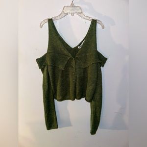 L olive green zara long sleeve cut out sweater